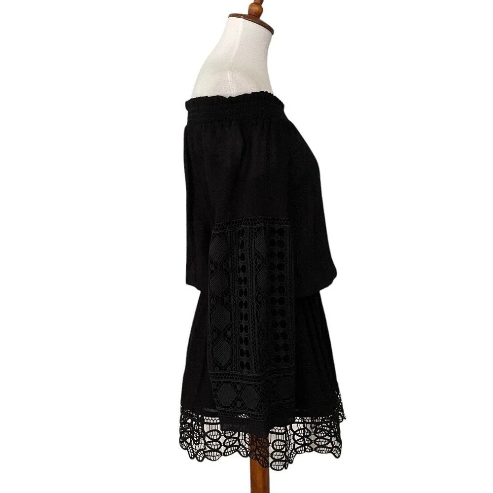 Ramy Brook Black Lowri Off The Shoulder Lace Dress Size XS